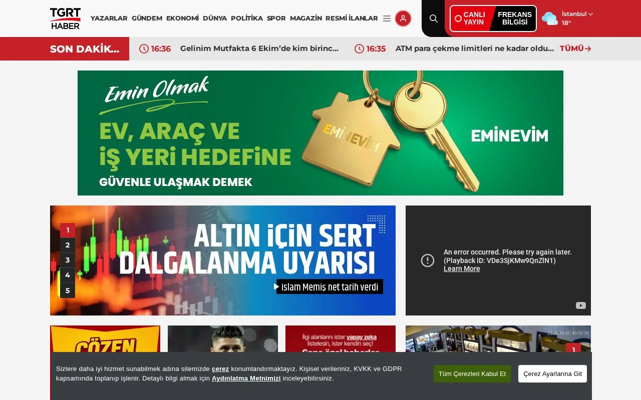 TGRT Haber homepage screenshot