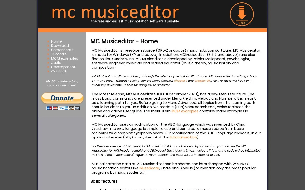 MC Musiceditor homepage screenshot
