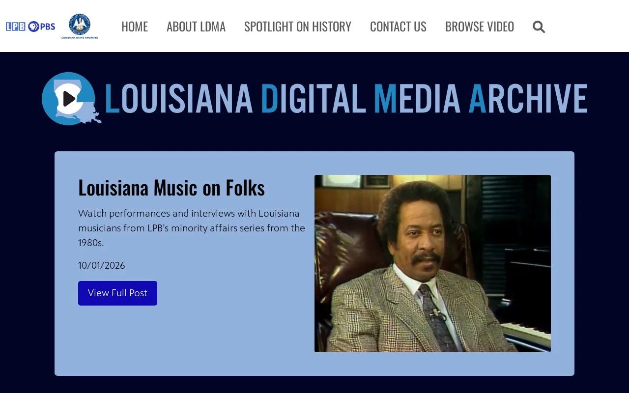 Louisiana Digital Media Archive homepage screenshot