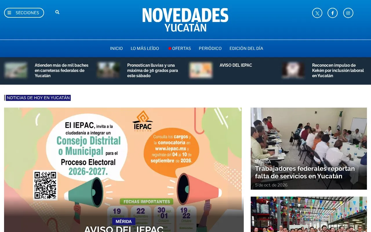 Novedades Yucatan homepage screenshot