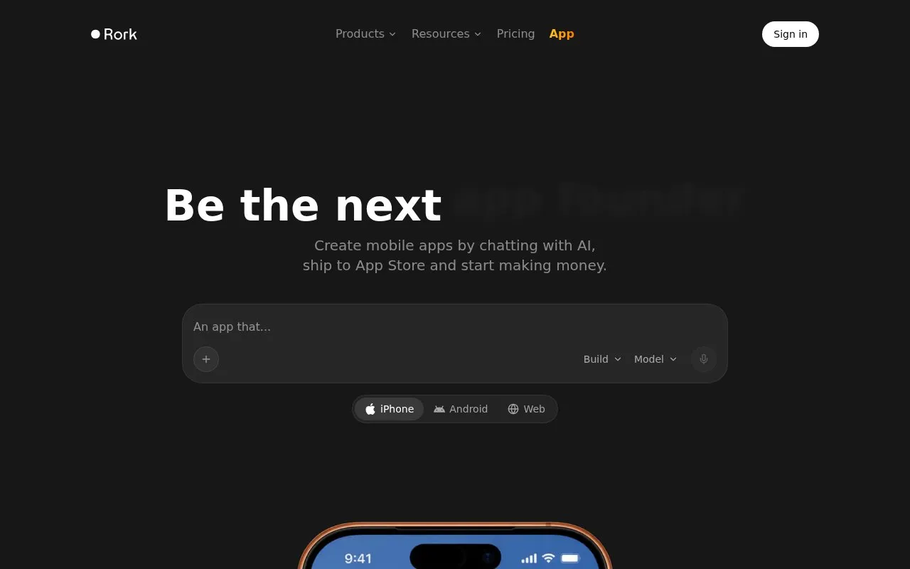 Rork homepage screenshot