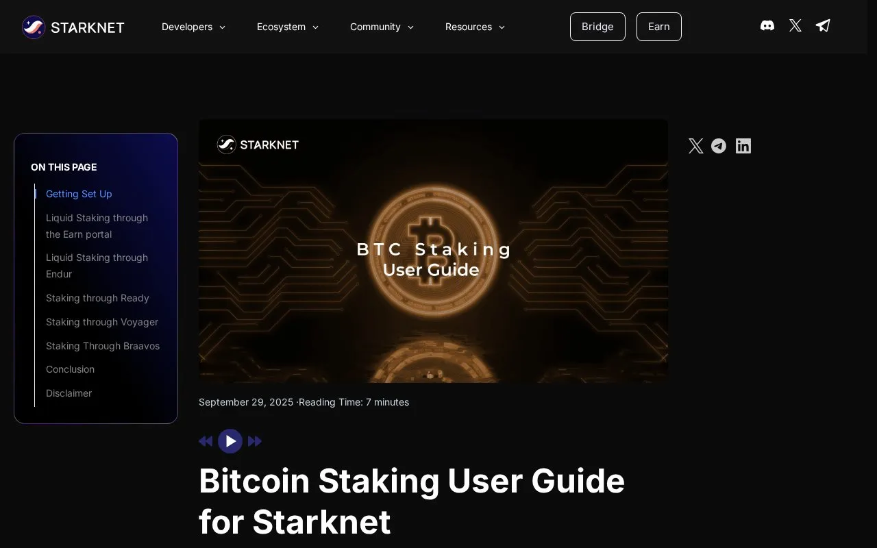 Starknet BTC Staking homepage screenshot