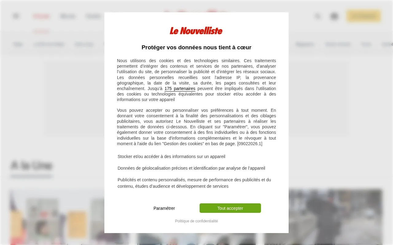 Le Nouvelliste homepage screenshot