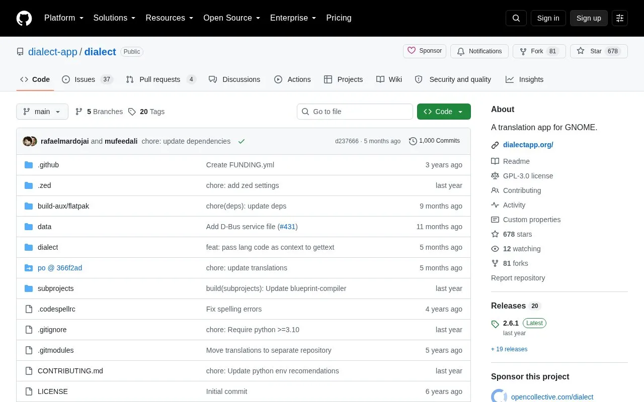Dialect homepage screenshot