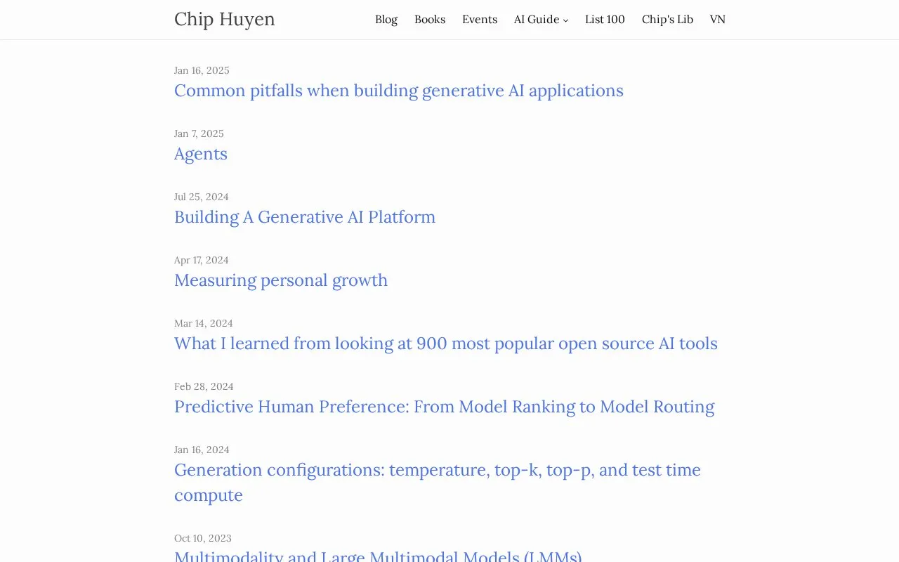 Chip Huyen's Blog homepage screenshot