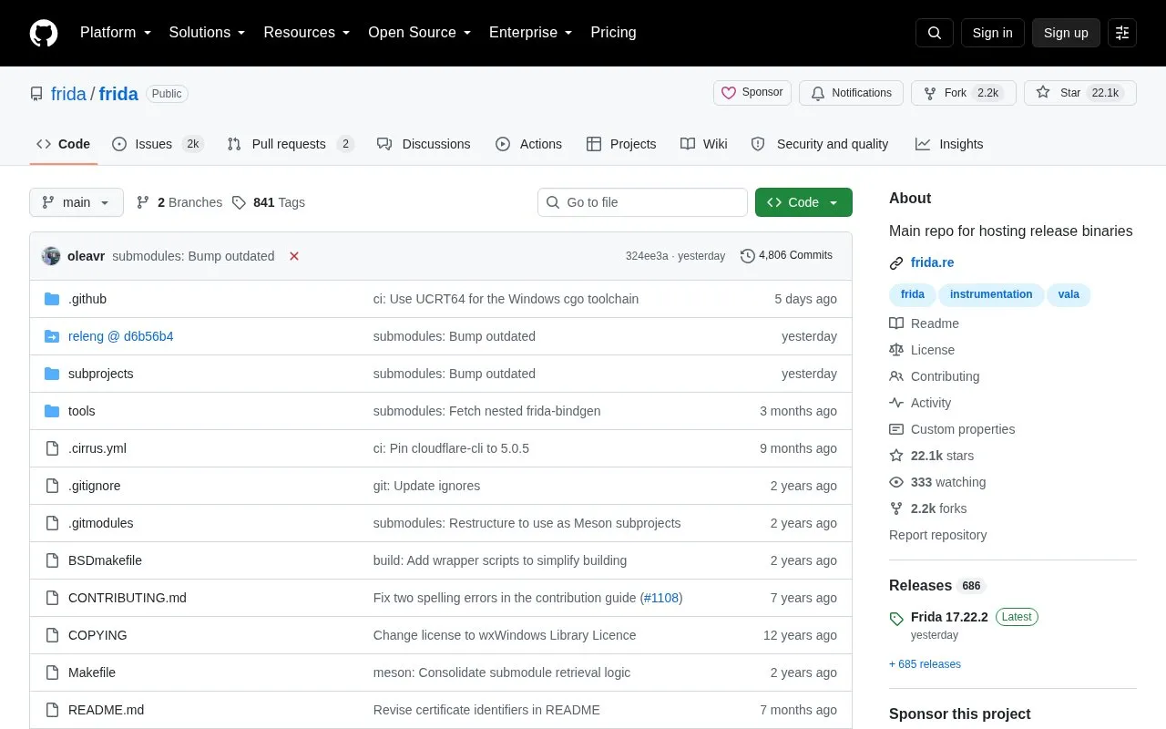 Frida homepage screenshot