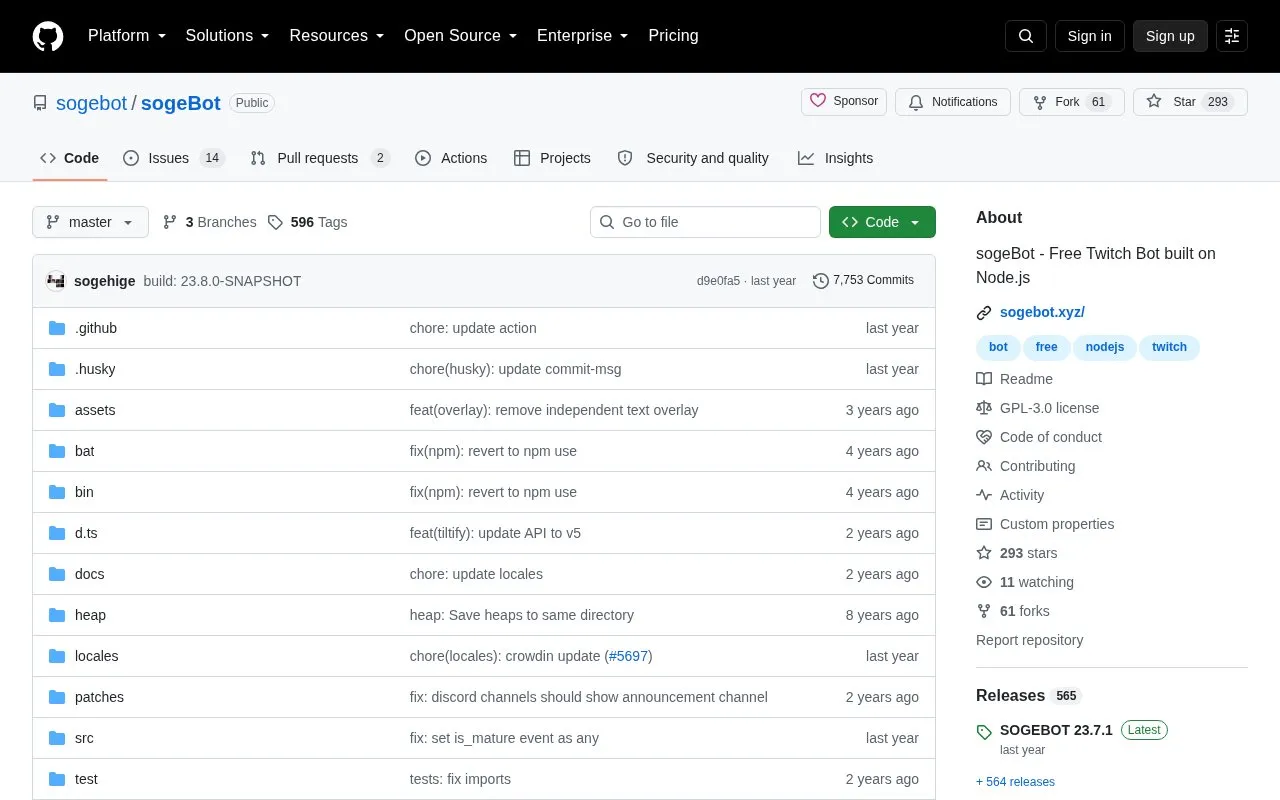 sogeBot homepage screenshot