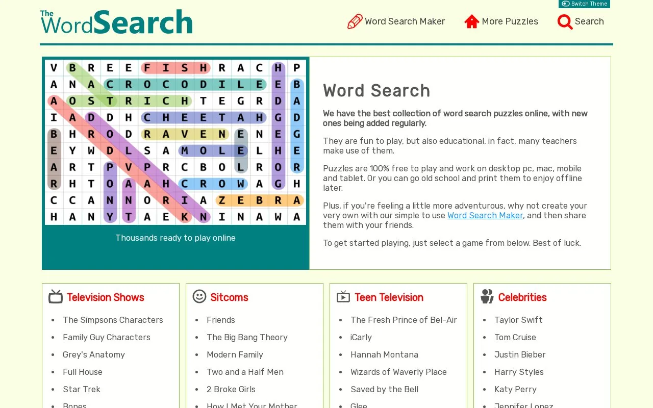 TheWordSearch homepage screenshot
