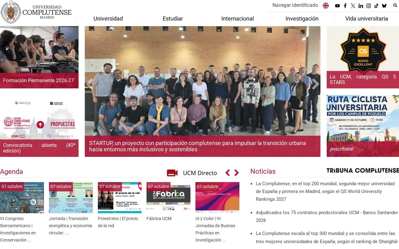 Universidad Complutense de Madrid homepage screenshot