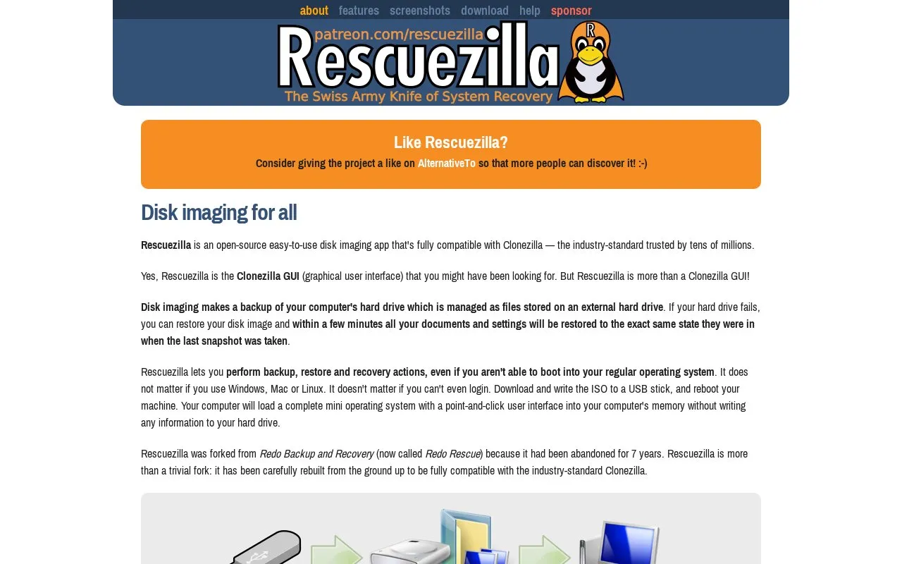 Rescuezilla homepage screenshot