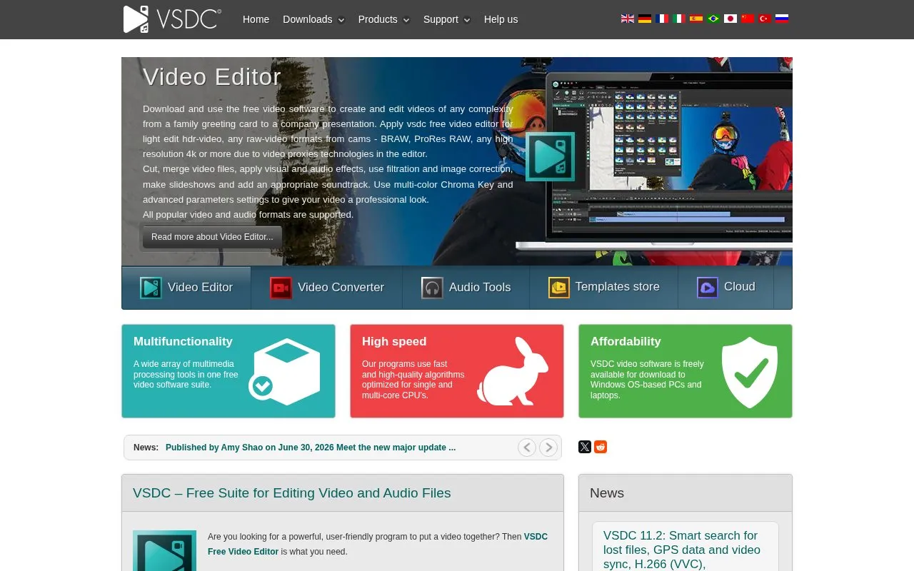 VSDC homepage screenshot