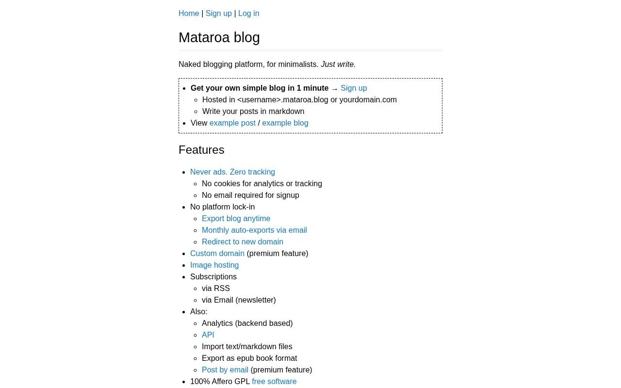 Mataroa homepage screenshot