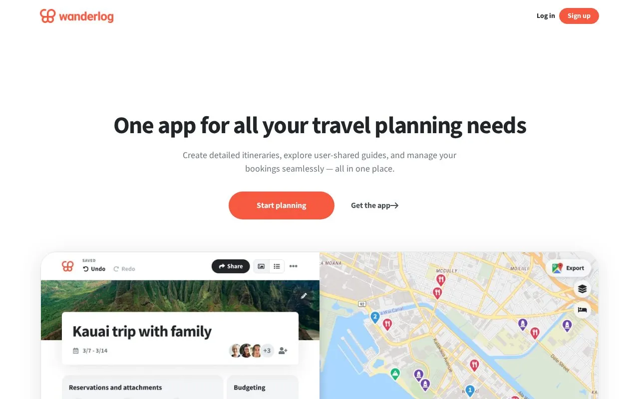 Wanderlog homepage screenshot