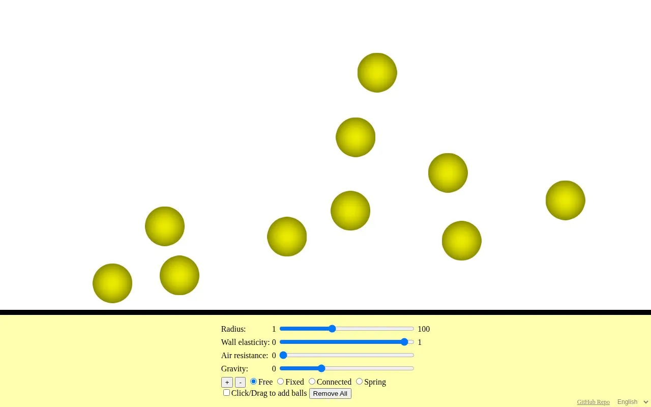 Balls Simulation homepage screenshot