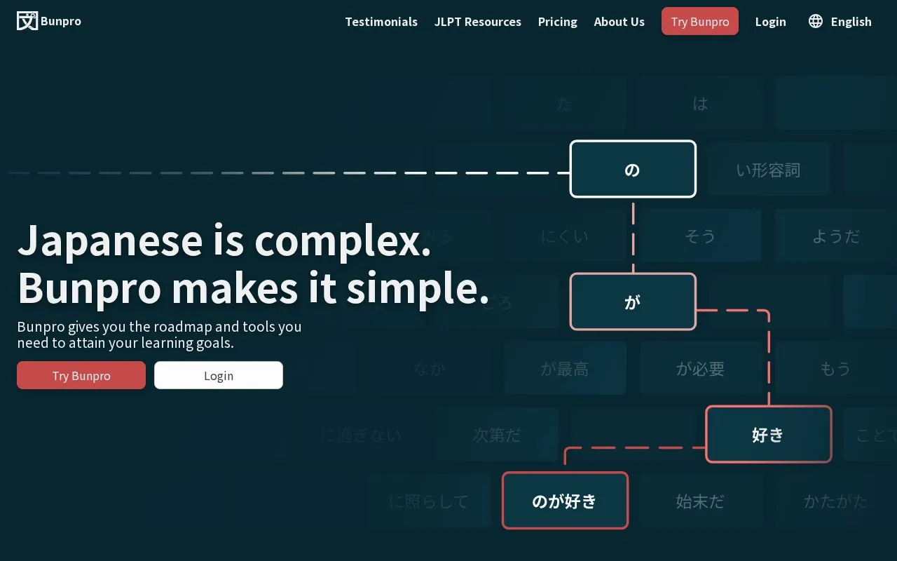 Bunpro homepage screenshot