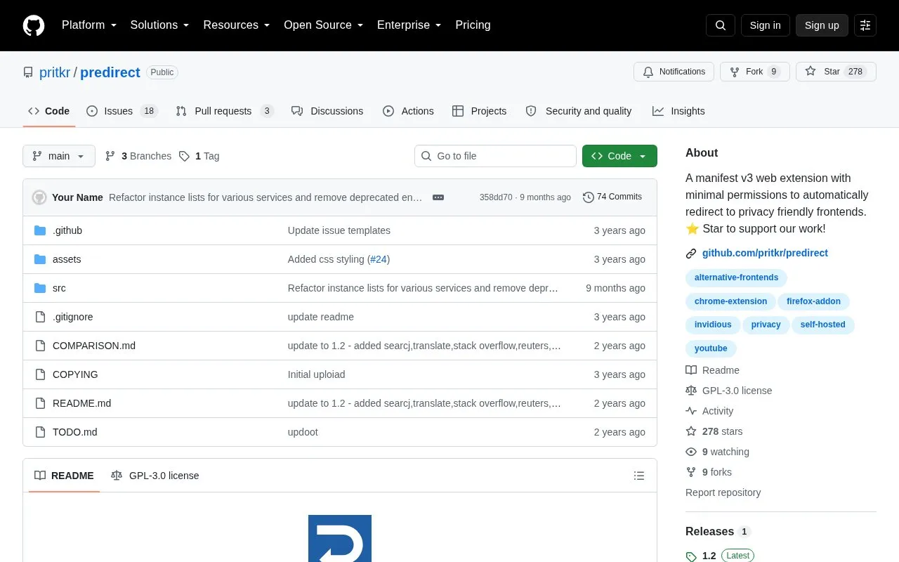 Predirect homepage screenshot