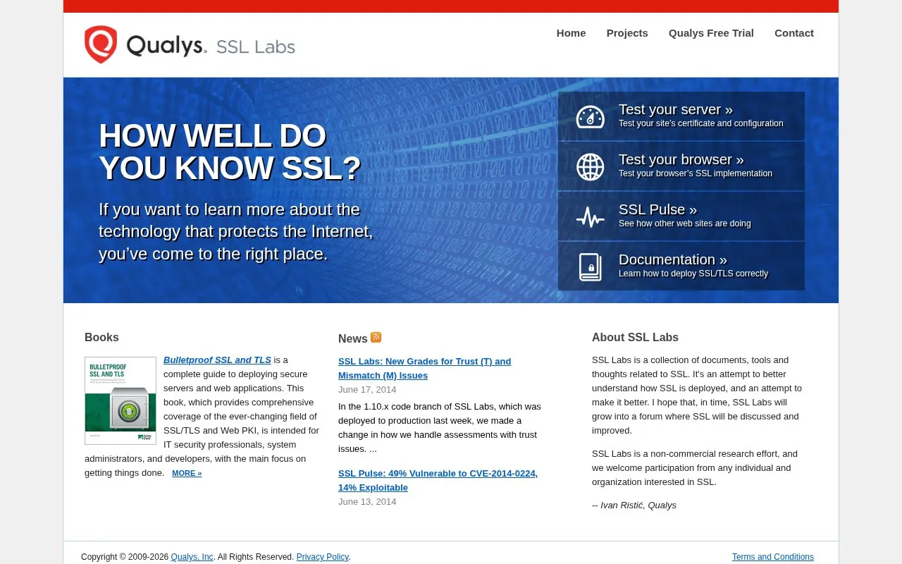SSLLabs homepage screenshot