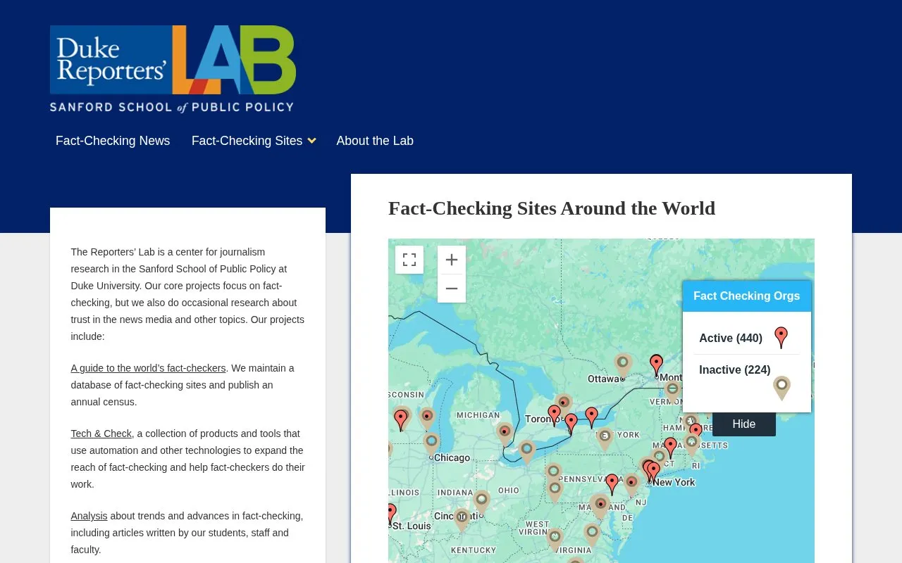 Fact-Checking homepage screenshot