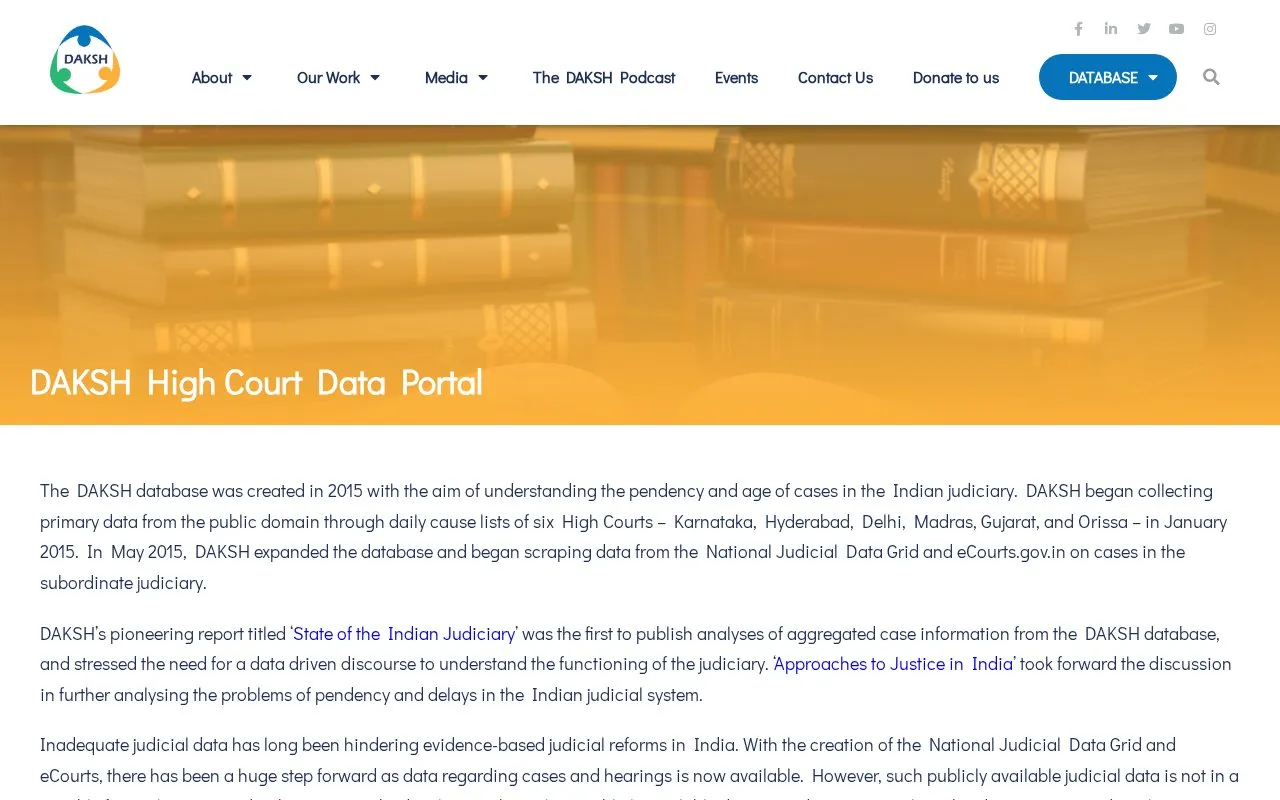 DAKSH High Court Data Portal homepage screenshot