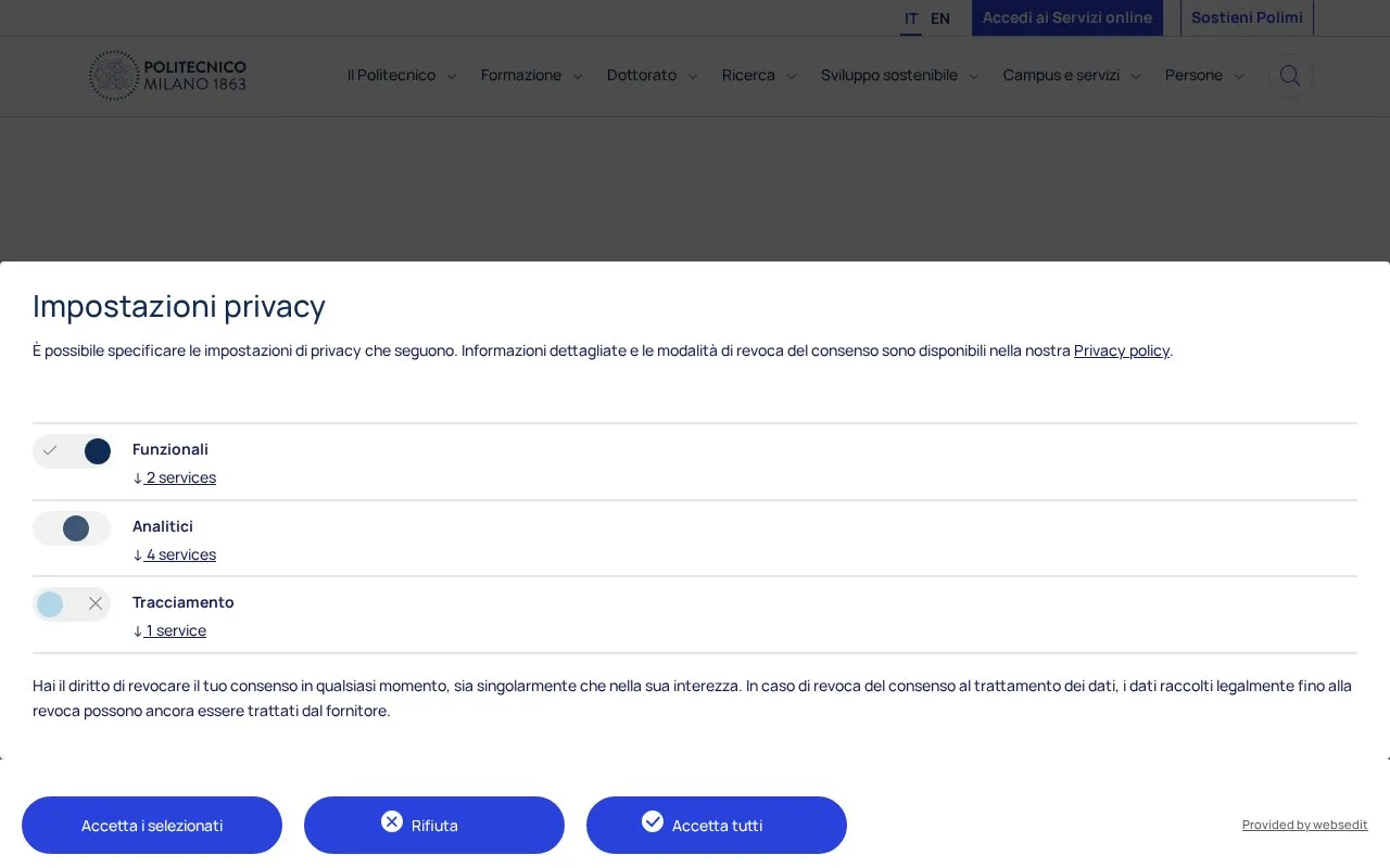Politecnico di Milano homepage screenshot