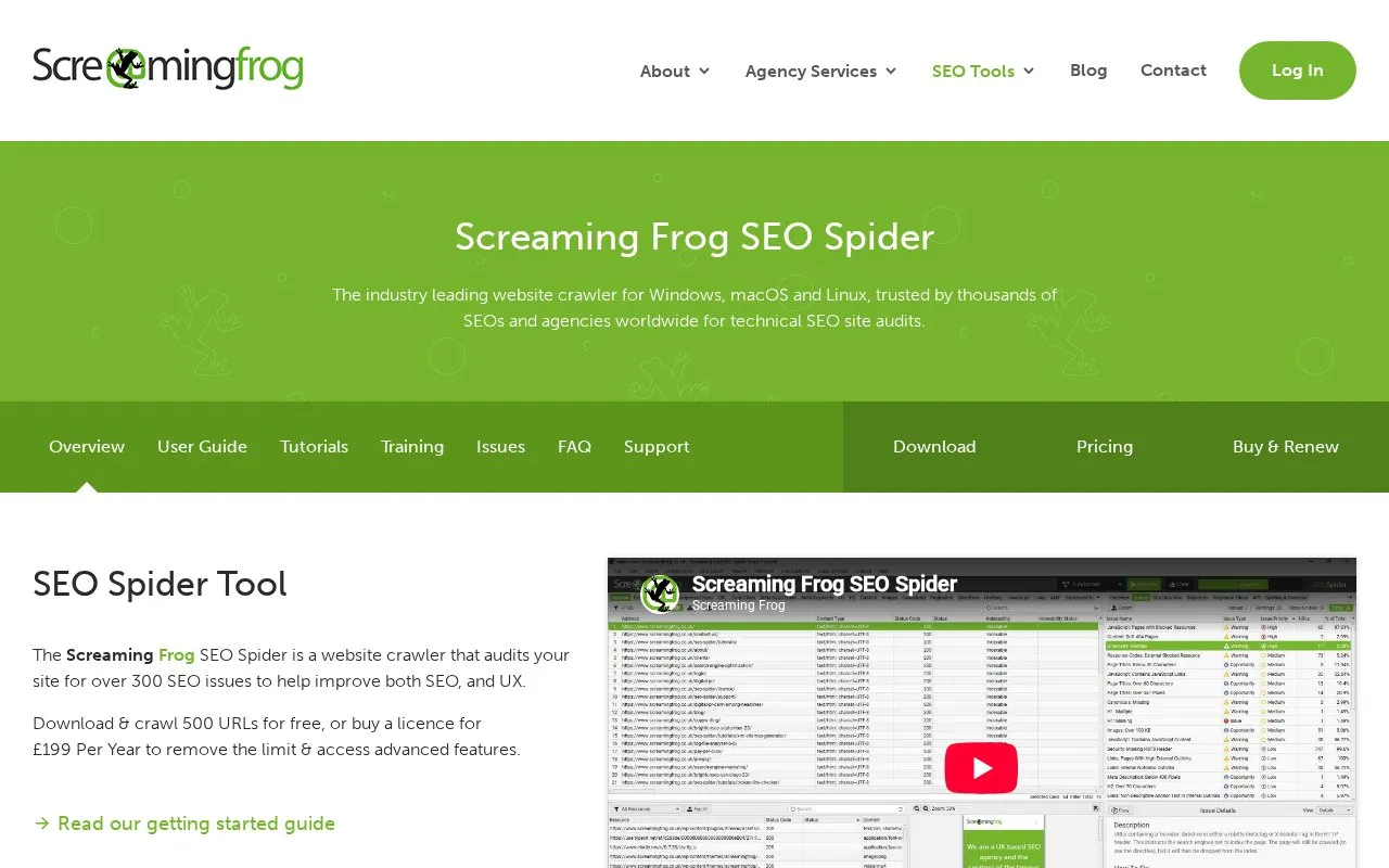 Screaming Frog SEO Spider homepage screenshot