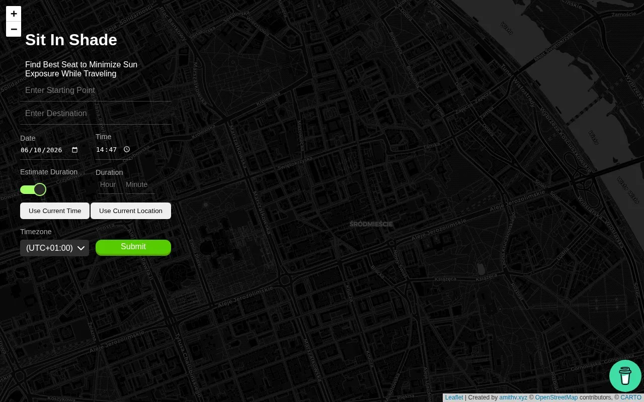 SitInShade homepage screenshot