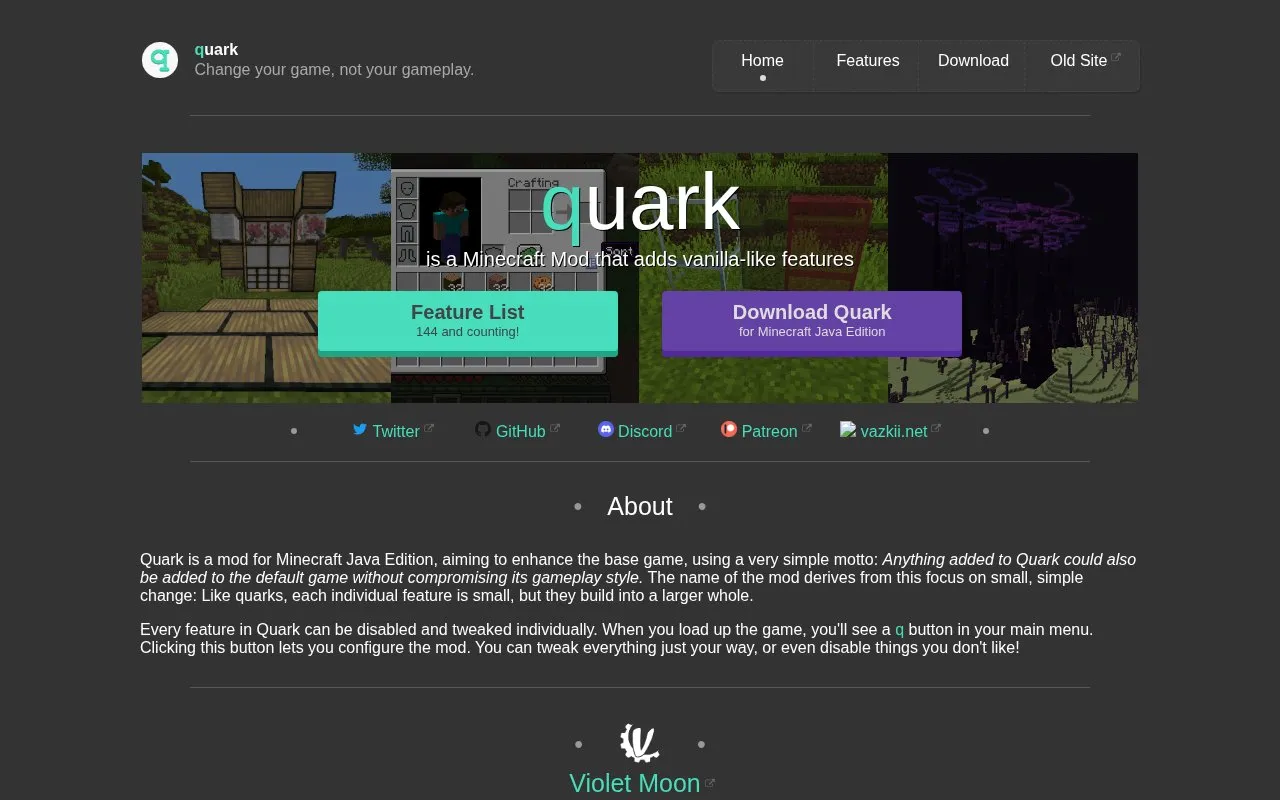 quark homepage screenshot