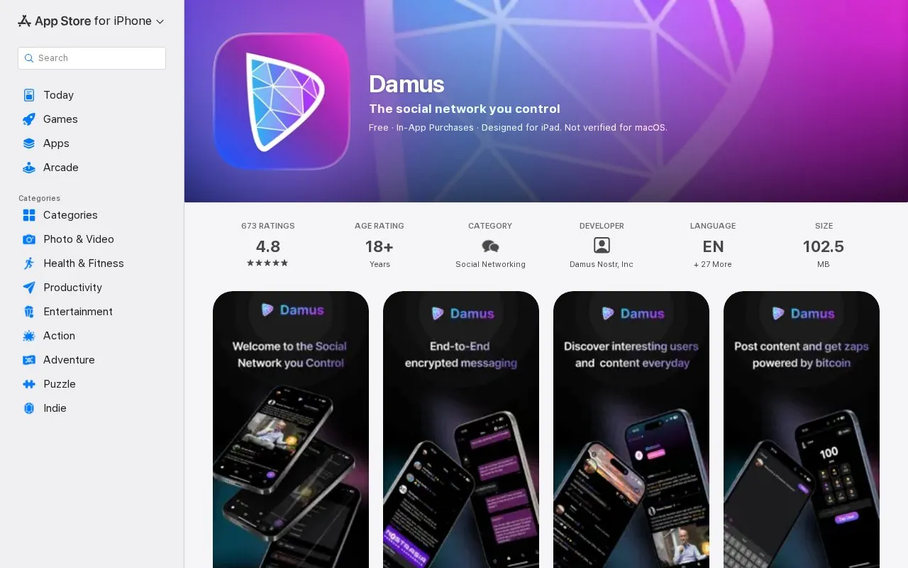 damus on Mac app store homepage screenshot