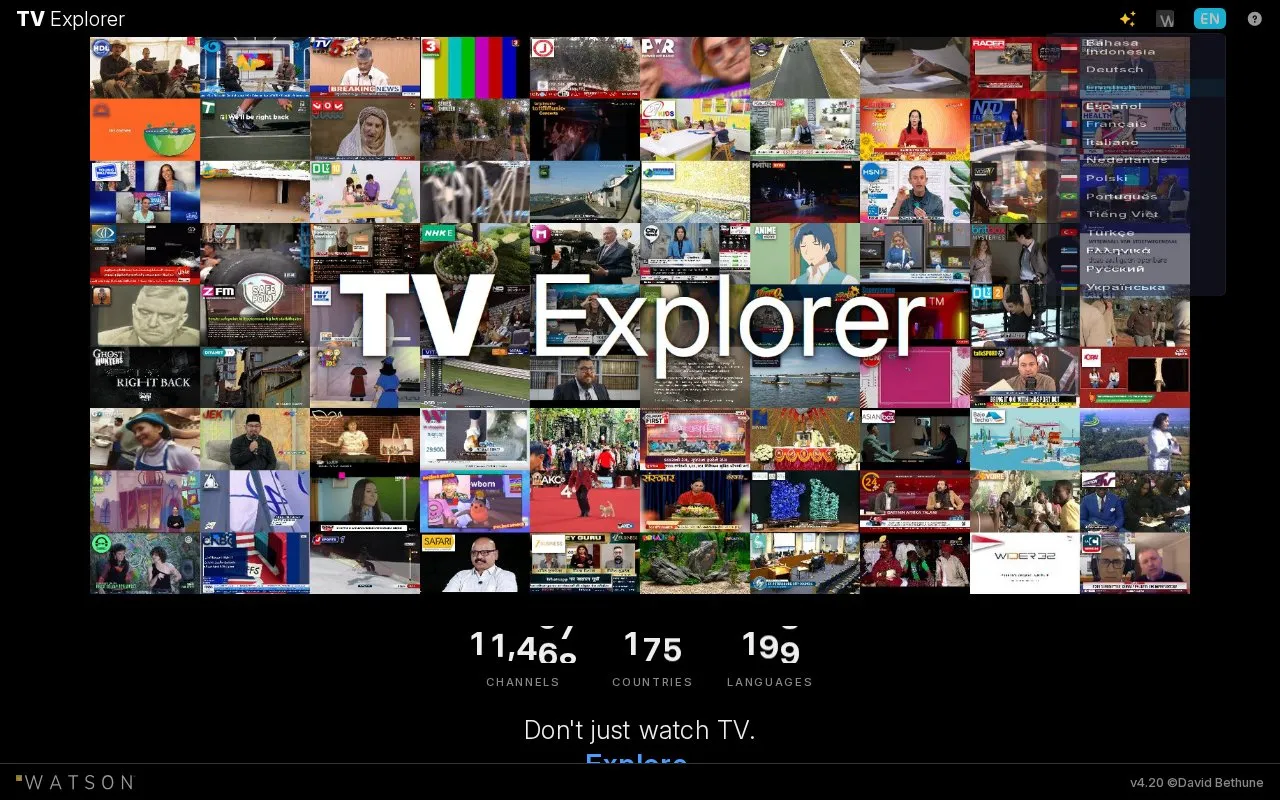 TV Explorer homepage screenshot