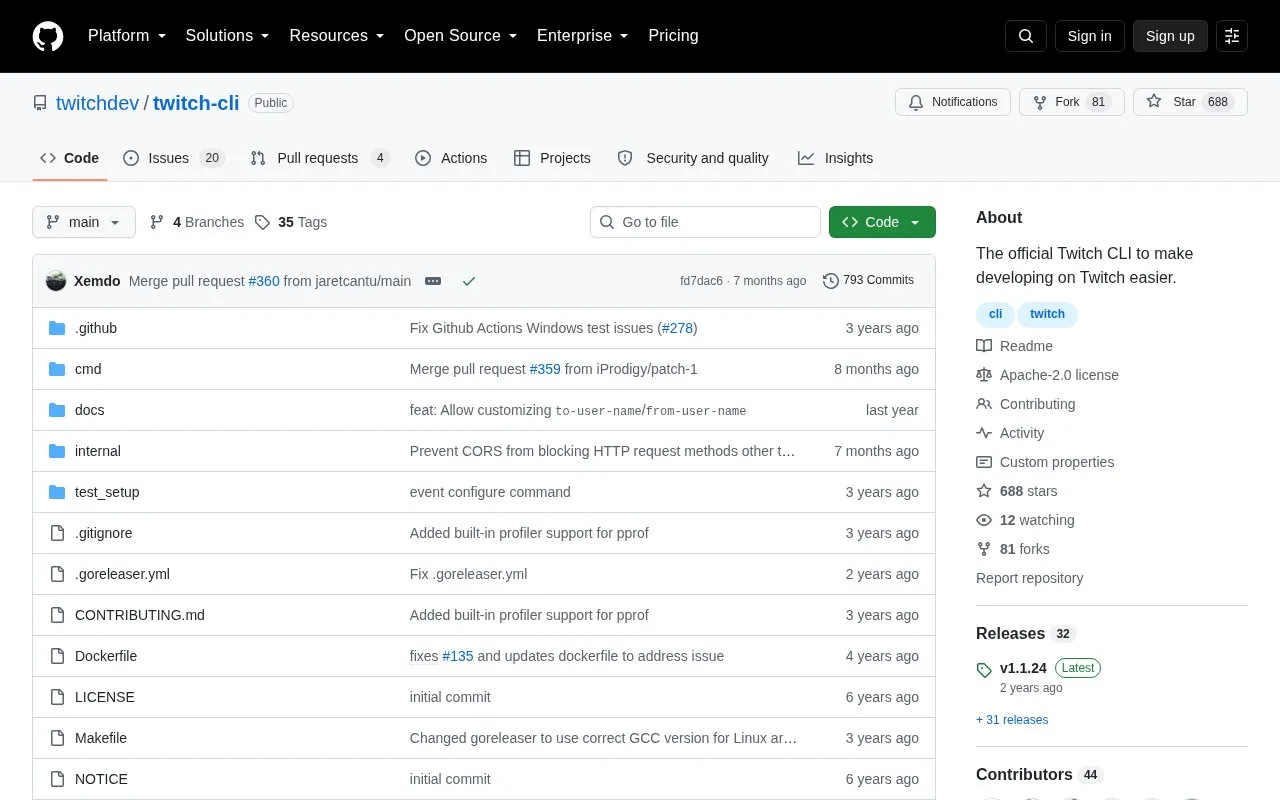 twitch-cli homepage screenshot