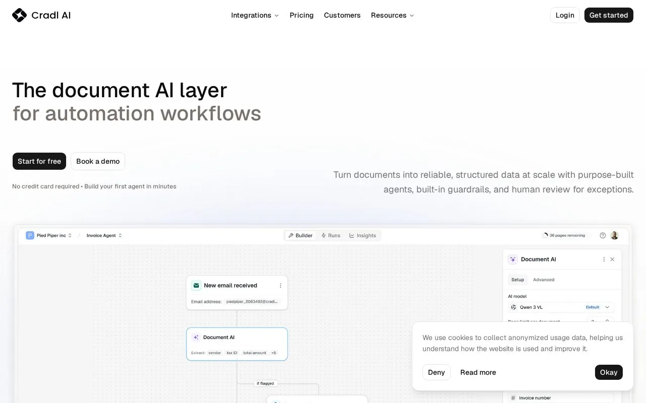 Cradl AI homepage screenshot