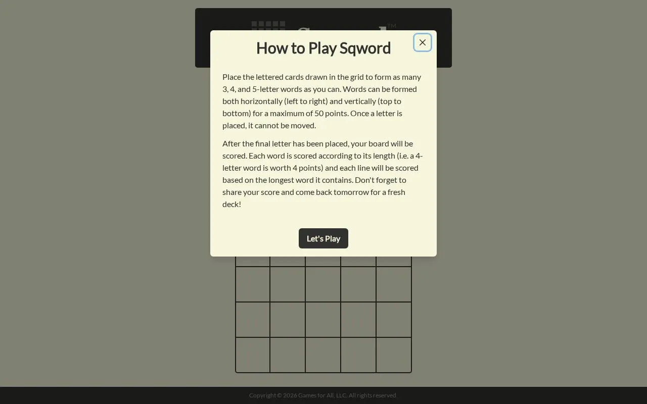 Sqword homepage screenshot