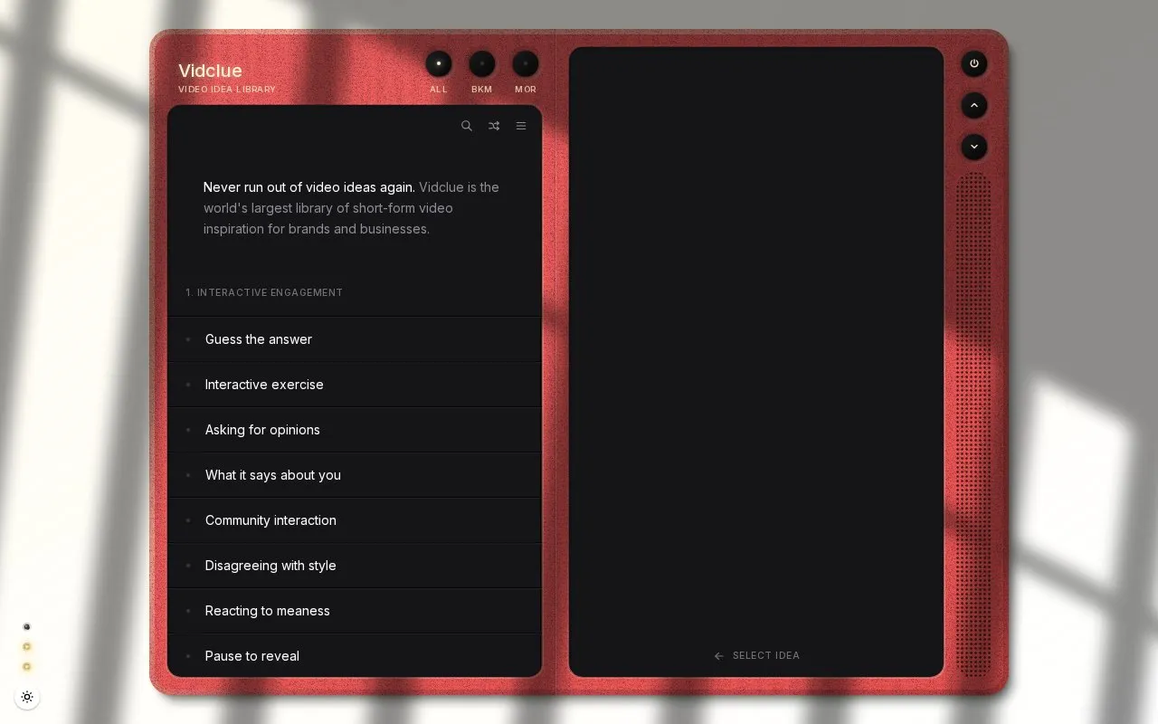 Vidclue homepage screenshot