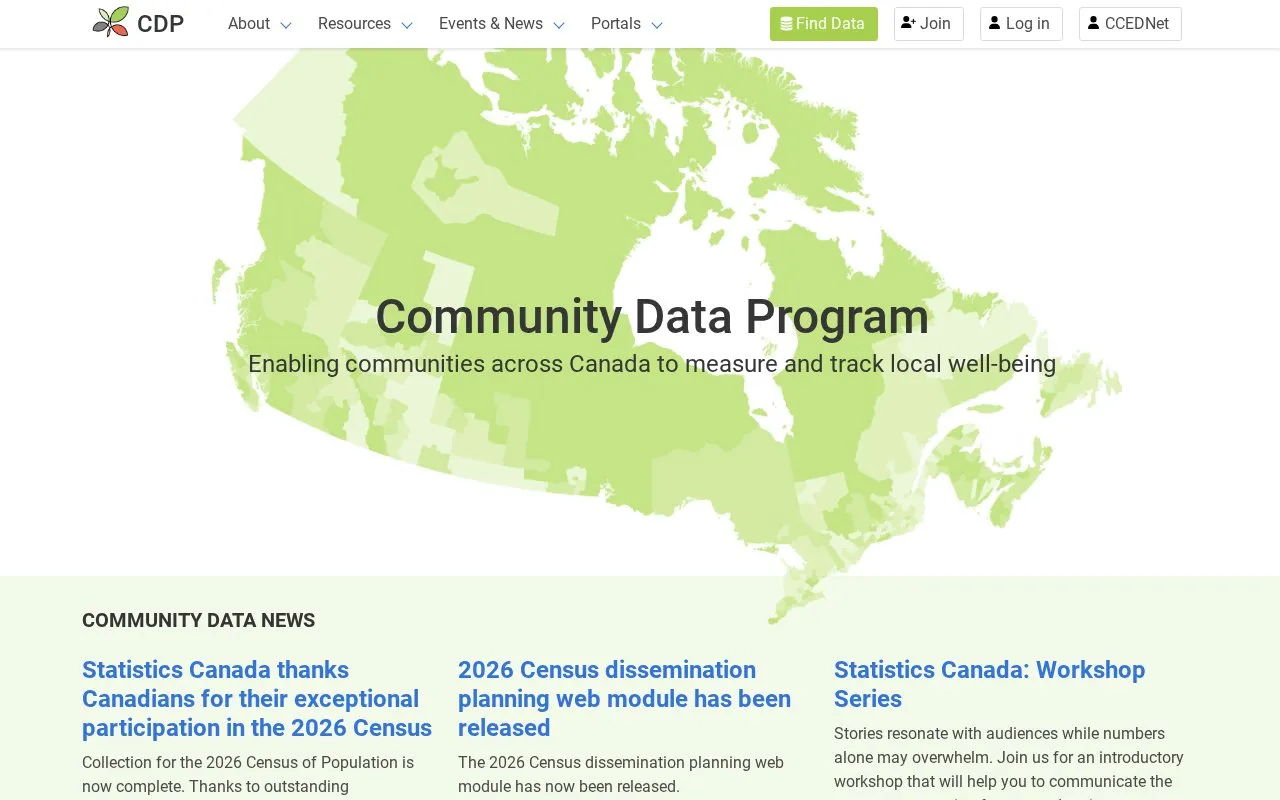 Community Data Program homepage screenshot