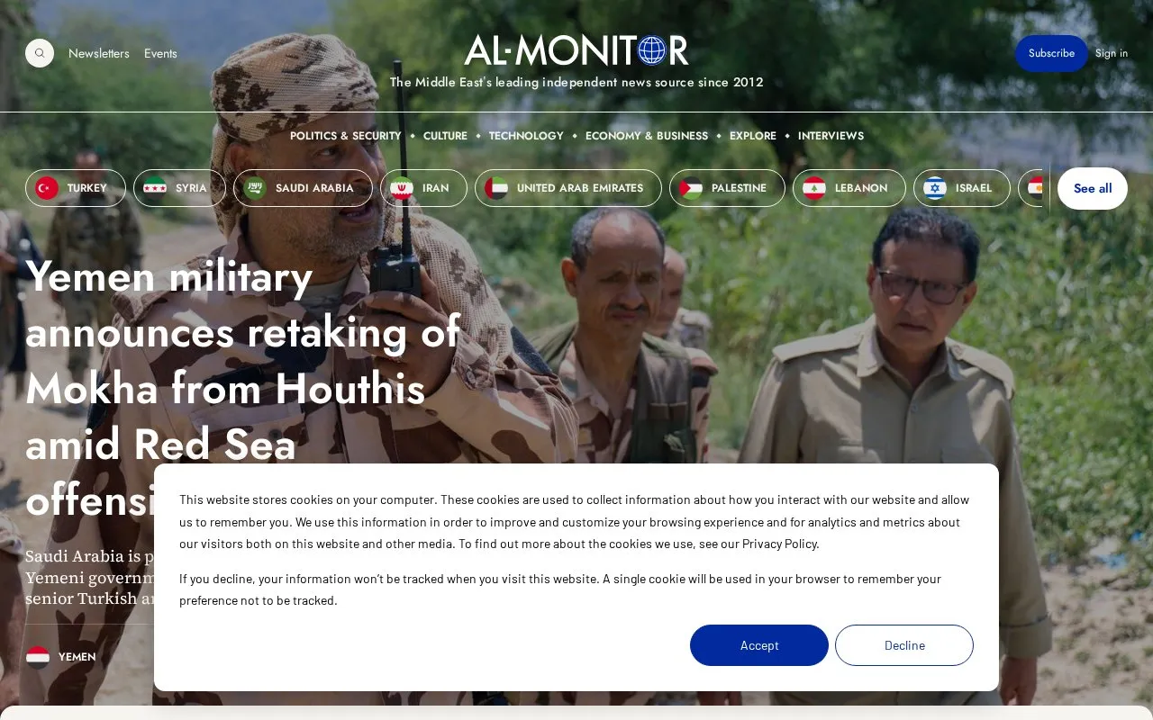 Al-Monitor homepage screenshot