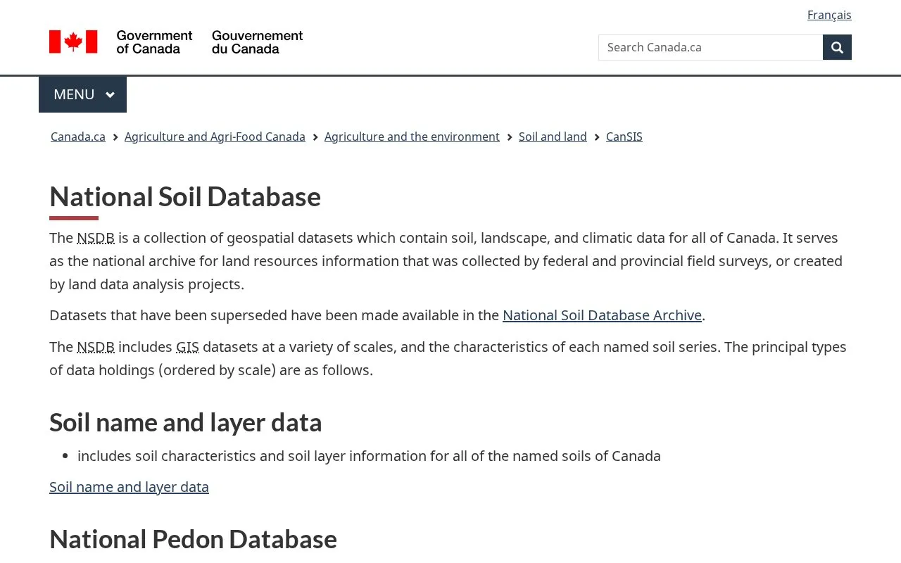 The National Soil DataBase homepage screenshot
