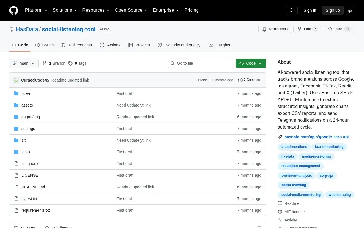 social-listening-tool homepage screenshot