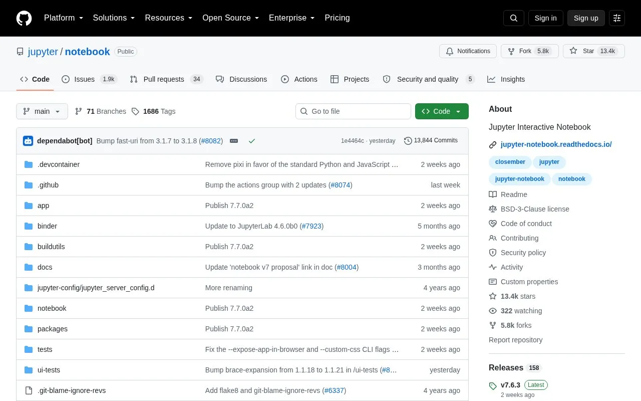 Jupyter Notebooks homepage screenshot