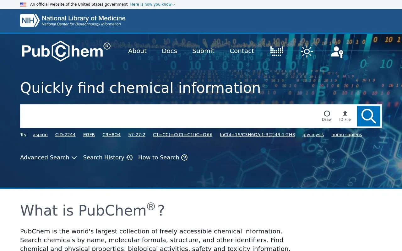 PubChem homepage screenshot
