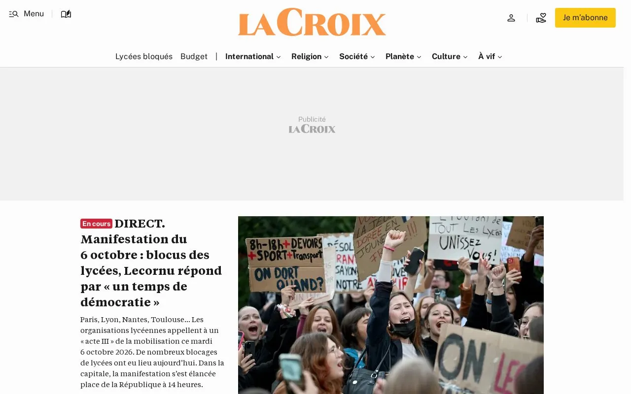La Croix homepage screenshot