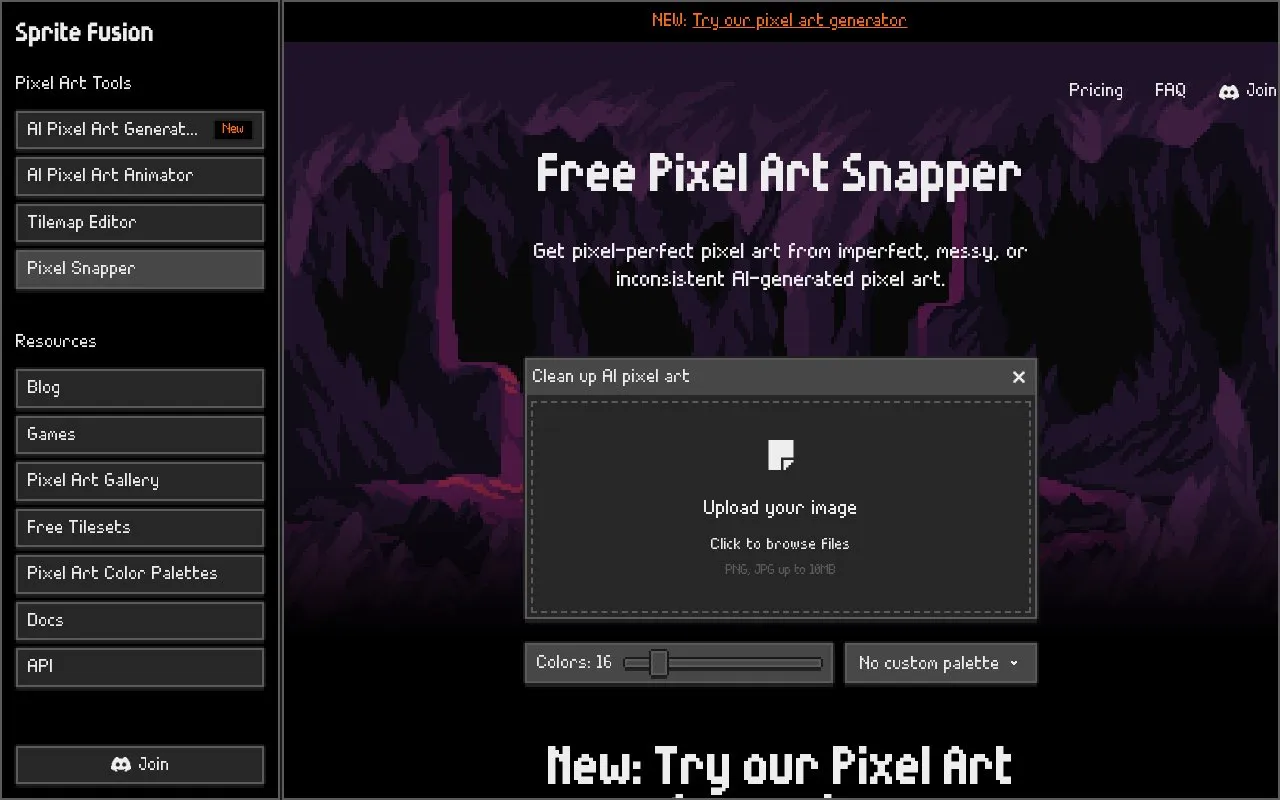 Pixel Snapper homepage screenshot