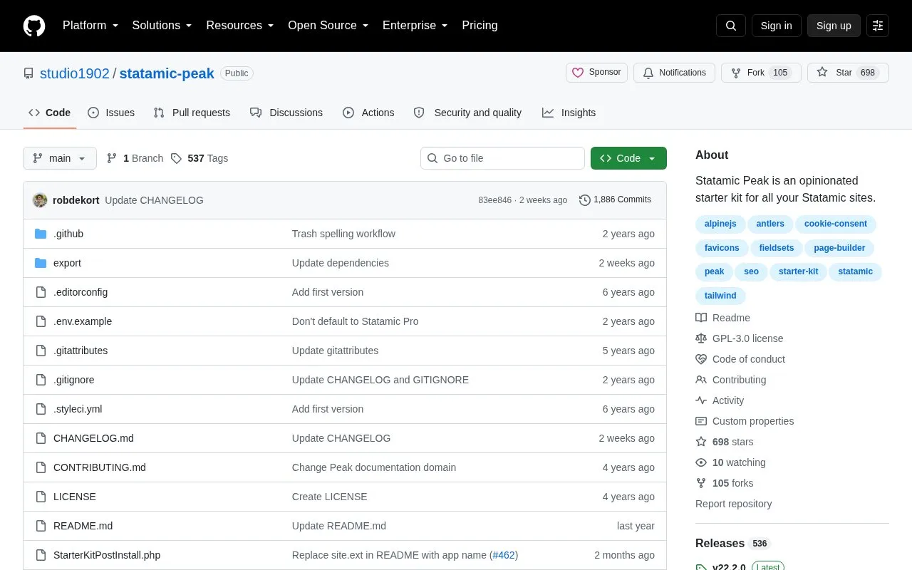 statamic-peak homepage screenshot