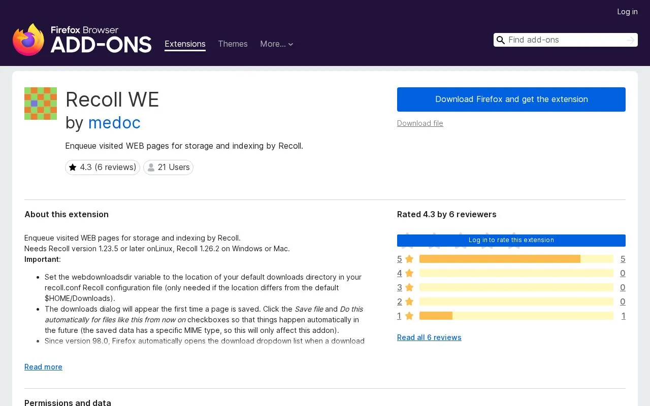Recoll WE by medoc homepage screenshot