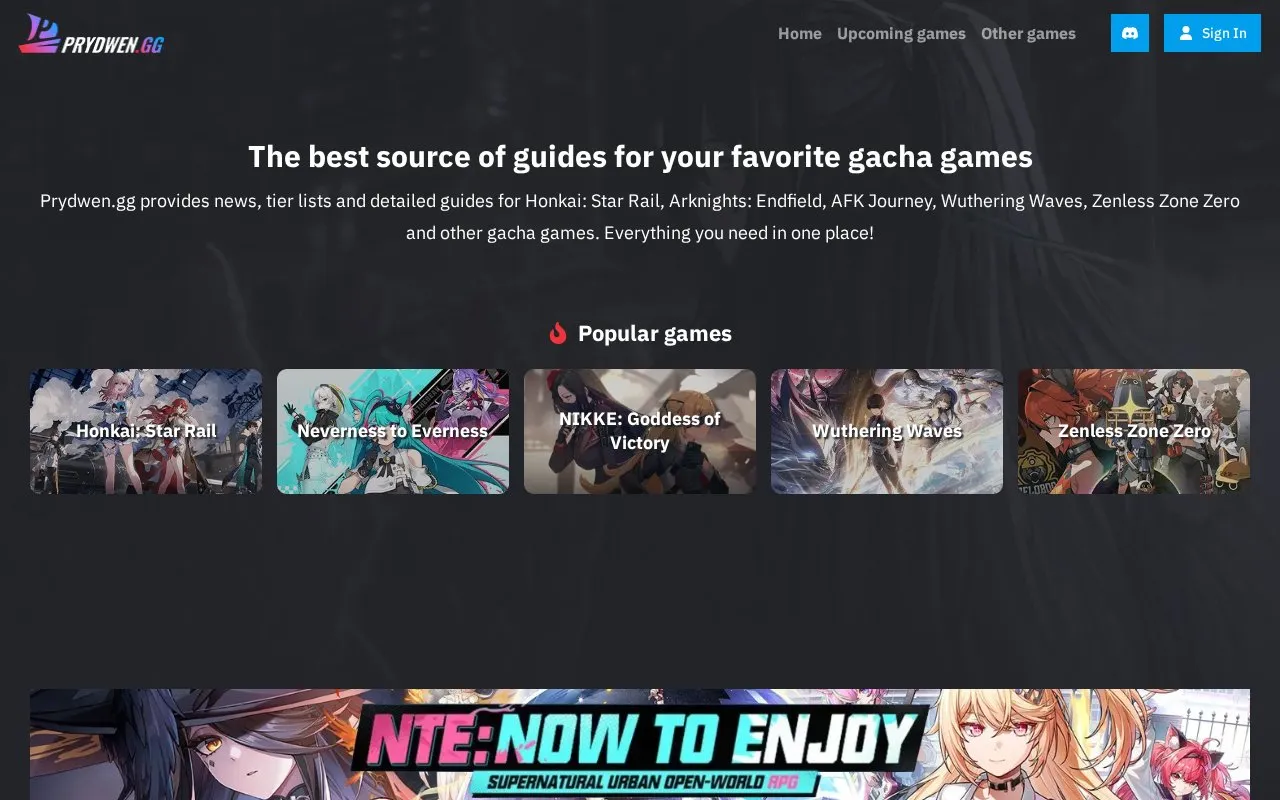 Prydwen homepage screenshot
