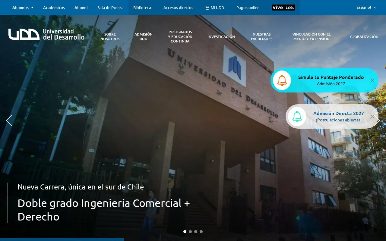 Universidad del Desarrollo homepage screenshot