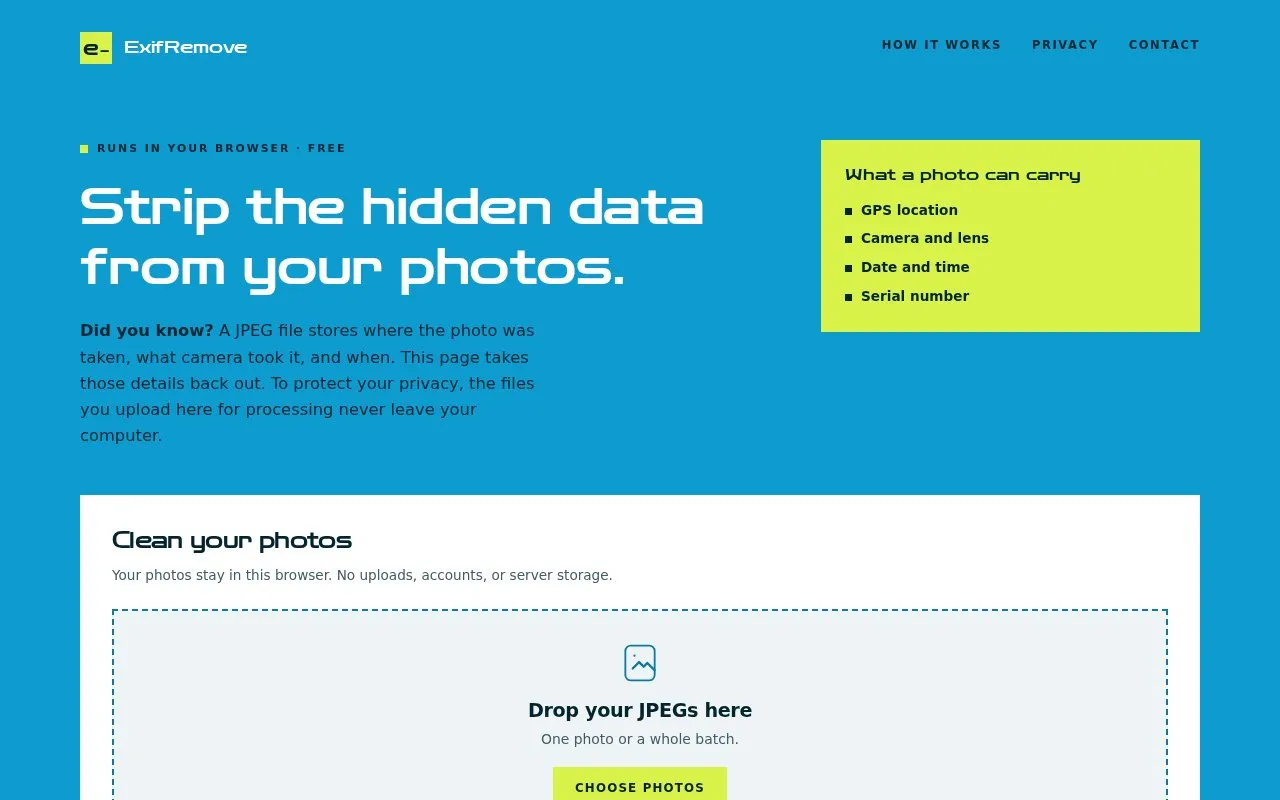 EXIFRemove homepage screenshot