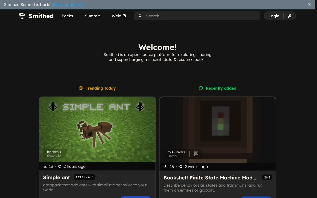 Smithed homepage screenshot