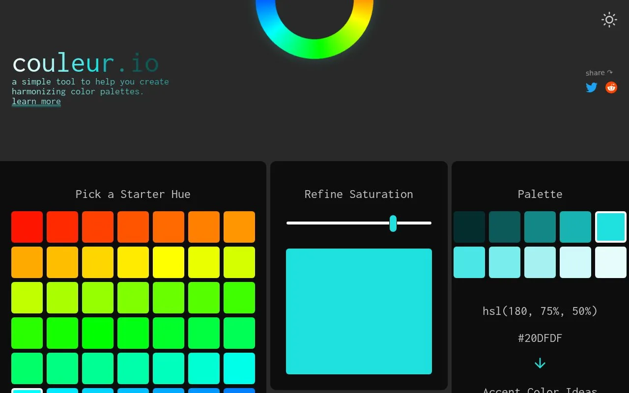 couleur.io homepage screenshot