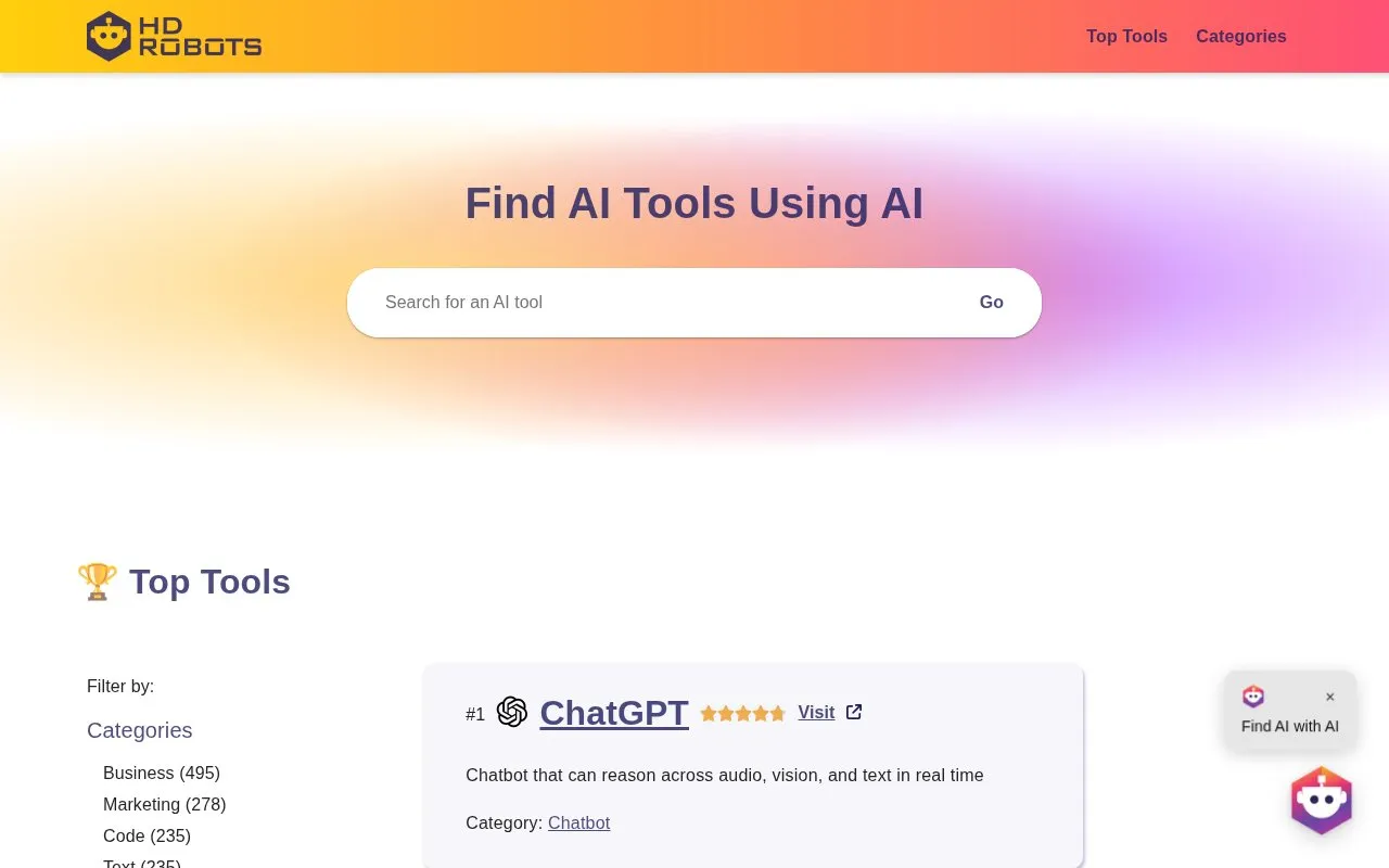 HD Robots homepage screenshot