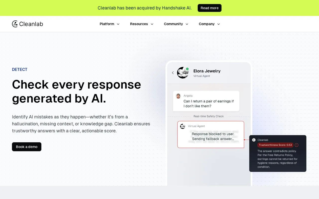 Cleanlab homepage screenshot